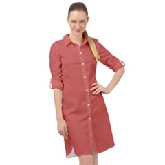 Color Indian Red Long Sleeve Mini Shirt Dress by Kultjers