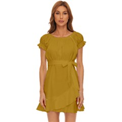Color Dark Goldenrod Puff Sleeve Frill Dress by Kultjers