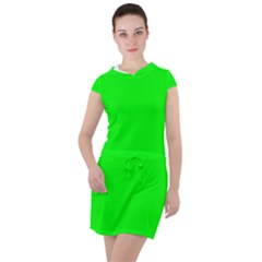 Color Lime Drawstring Hooded Dress by Kultjers
