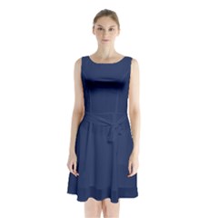 Color Delft Blue Sleeveless Waist Tie Chiffon Dress by Kultjers