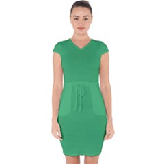Color Medium Sea Green Capsleeve Drawstring Dress  by Kultjers