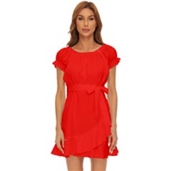 Color Candy Apple Red Puff Sleeve Frill Dress by Kultjers