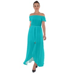 Color Dark Turquoise Off Shoulder Open Front Chiffon Dress by Kultjers