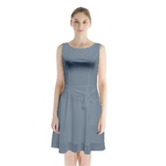 Color Light Slate Grey Sleeveless Waist Tie Chiffon Dress by Kultjers