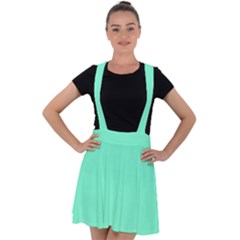 Color Aquamarine Velvet Suspender Skater Skirt by Kultjers