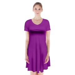 Color Purple Short Sleeve V-neck Flare Dress by Kultjers