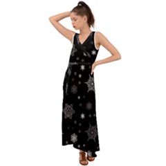 Christmas Snowflake Seamless Pattern With Tiled Falling Snow V-neck Chiffon Maxi Dress by Uceng
