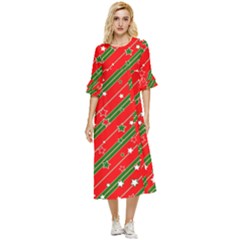 Christmas Paper Star Texture Double Cuff Midi Dress by Uceng