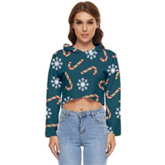 Christmas Seamless Pattern With Candies Snowflakes Women s Lightweight Cropped Hoodie by Uceng