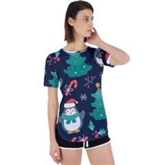 Colorful Funny Christmas Pattern Perpetual Short Sleeve T-shirt by Uceng