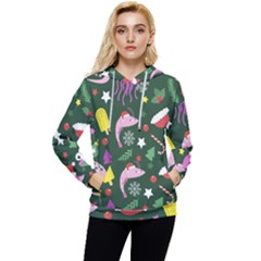 Dinosaur Colorful Funny Christmas Pattern Women s Lightweight Drawstring Hoodie by Uceng