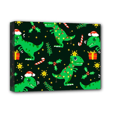 Christmas Funny Pattern Dinosaurs Deluxe Canvas 16  X 12  (stretched)  by Uceng