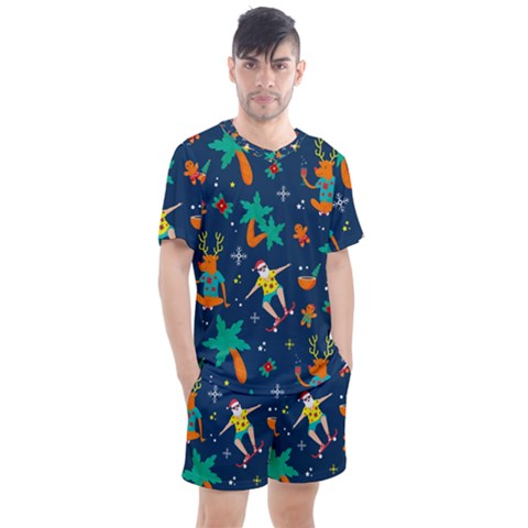 Colorful Funny Christmas Pattern Men s Mesh Tee And Shorts Set by Uceng