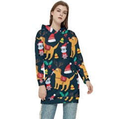 Funny Christmas Pattern Background Women s Long Oversized Pullover Hoodie by Uceng