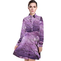 Violet Nature Long Sleeve Chiffon Shirt Dress by Sparkle