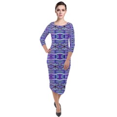 Vertical Striped Ornate Seamless Pattern Quarter Sleeve Midi Velour Bodycon Dress by dflcprintsclothing