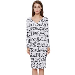 Sanscrit Pattern Design Long Sleeve V-neck Bodycon Dress  by dflcprintsclothing