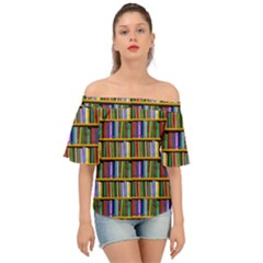 Books On A Shelf Off Shoulder Short Sleeve Top by TetiBright