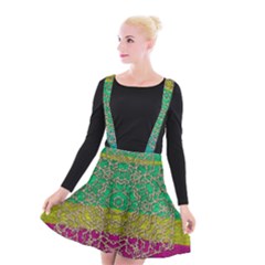 Rainbow Landscape With A Beautiful Silver Star So Decorative Suspender Skater Skirt by pepitasart