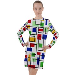 Colorful Rectangles                                                                        Long Sleeve Hoodie Dress by LalyLauraFLM