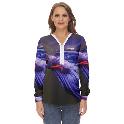 Betta Fish Photo And Wallpaper Cute Betta Fish Pictures Zip Up Long Sleeve Blouse by StoreofSuccess