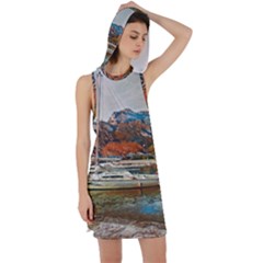 Boats On Lake Garda, Italy  Racer Back Hoodie Dress by ConteMonfrey