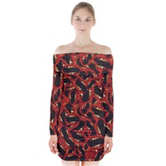 Ugly Open Mouth Graphic Motif Print Pattern Long Sleeve Off Shoulder Dress by dflcprintsclothing