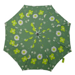 Daisy Flowers Lime Green White Forest Green  Hook Handle Umbrellas (large) by Mazipoodles