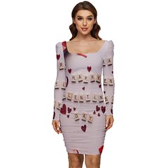Valentine Gift Box Women Long Sleeve Ruched Stretch Jersey Dress by artworkshop