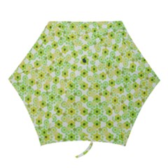 Bitesize Flowers Pearls And Donuts Yellow Green Check White Mini Folding Umbrellas by Mazipoodles
