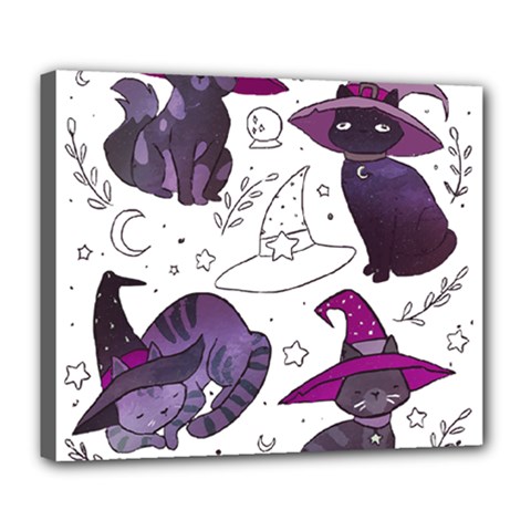 Witch Cat T- Shirt Cute Fantasy Space Witch Cats T- Shirt Deluxe Canvas 24  X 20  (stretched) by maxcute