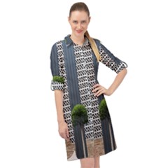 Exterior-building-pattern Long Sleeve Mini Shirt Dress by artworkshop