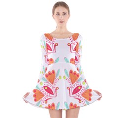 Batik T- Shirt Batik Flower Pattern8 Long Sleeve Velvet Skater Dress by maxcute