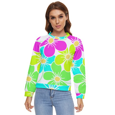 Colorful Flower T- Shirtcolorful Blooming Flower, Flowery, Floral Pattern T- Shirt Women s Long Sleeve Raglan Tee by maxcute