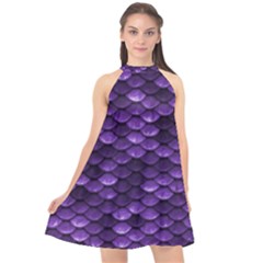 Purple Scales! Halter Neckline Chiffon Dress  by fructosebat