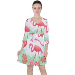 Flower Flamingo T- Shirt Floral Birds Flower Flamingo T- Shirt Quarter Sleeve Ruffle Waist Dress by maxcute