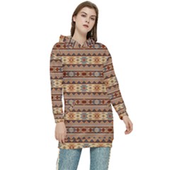 Southwest-pattern-tan-large Women s Long Oversized Pullover Hoodie by SouthwestDesigns
