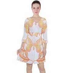 Ornate T- Shirt Butterfly Zentangles T- Shirt Quarter Sleeve Ruffle Waist Dress by maxcute