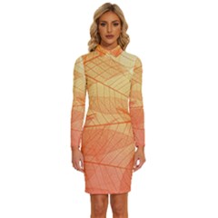 Orange Leaves Colorful Transparent Texture Of Natural Background Long Sleeve Shirt Collar Bodycon Dress by Jancukart