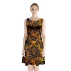 Digitalartflower Sleeveless Waist Tie Chiffon Dress by Sparkle