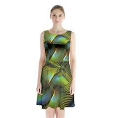 Digitalart  Waves Sleeveless Waist Tie Chiffon Dress by Sparkle