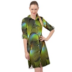 Digitalart  Waves Long Sleeve Mini Shirt Dress by Sparkle