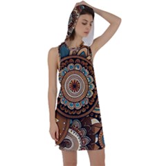 Bohemian Flair In Blue And Earthtones Racer Back Hoodie Dress by HWDesign
