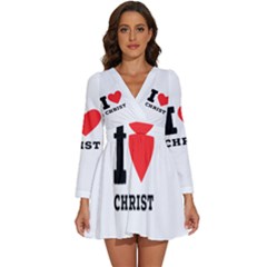 I Love Christ Long Sleeve V-neck Chiffon Dress  by ilovewhateva