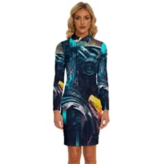 Who Sample Robot Prettyblood Long Sleeve Shirt Collar Bodycon Dress by Ravend