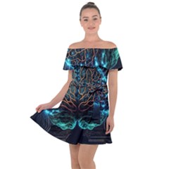 Brain Mind Technology Circuit Board Layout Patterns Off Shoulder Velour Dress by Uceng
