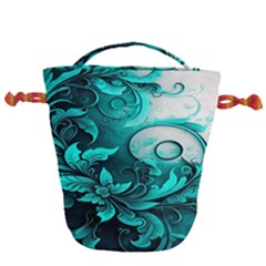 Turquoise Flower Background Drawstring Bucket Bag by artworkshop