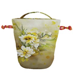 Watercolor Yellow And-white Flower Background Drawstring Bucket Bag by artworkshop