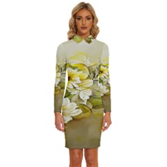 Watercolor Yellow And-white Flower Background Long Sleeve Shirt Collar Bodycon Dress by artworkshop