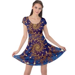 Fractal Spiral Art Pattern Blue Design Cap Sleeve Dress by Ravend